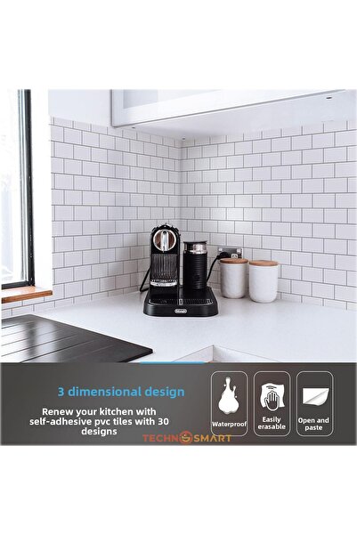 TechnoSmart 3d Self Adhesive 30×30cm Coating Ceramic Appearance White Wall Sticker Kitchen Bathroom