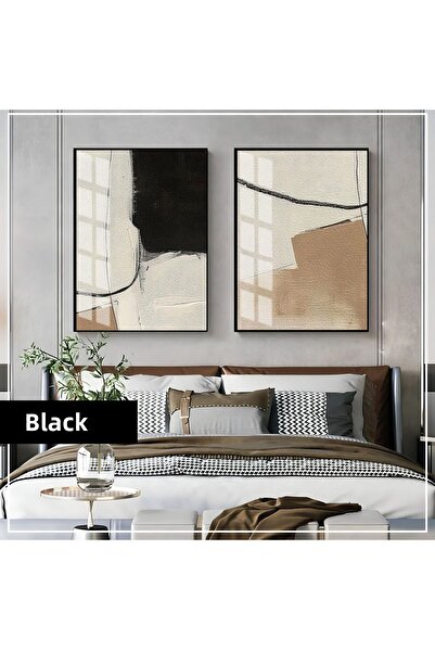 Harikabirev HARİKABİREV | ABSTRACT | COMBINAT ABSTRACT DE CULOARE ECRU-BEJ | TABLO DE STICLA CU CADRU 2 PIESE VERTICAL