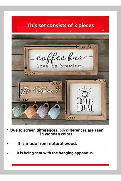 Wooden Factory Coffee Bar Coffee Corner with Cup Hanger Wall Decoration and Kitchen Ornaments, Wooden Board Set