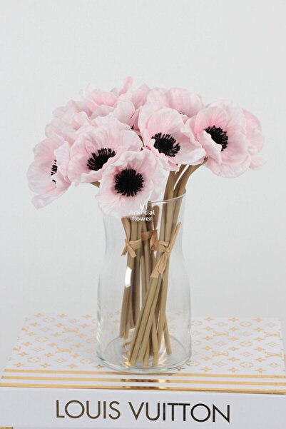 Yapay Çiçek Deposu باقة زهور صناعية فاخرة مكونة من 6 شقائق النعمان مقاس 25 سم باللون الوردي الفاتح