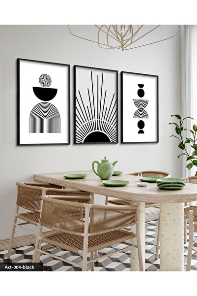 Evinemoda Abstract Pattern Lines 3 Piece Black Wood Framed Painting Act