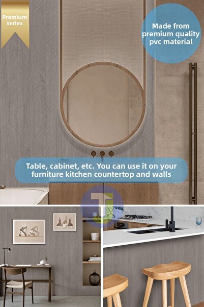 Technojet Self Adhesive Textured Herringbone Pattern Premium Kitchen Wall Cabinet Covering 60Cmx100Cm