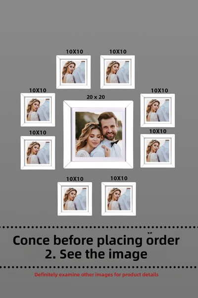 yhfoto Multiple Frame 9 Pieces (8 Pieces 10X10 - 1 Piece 20X20) Mdf Frame - White Photo Frame