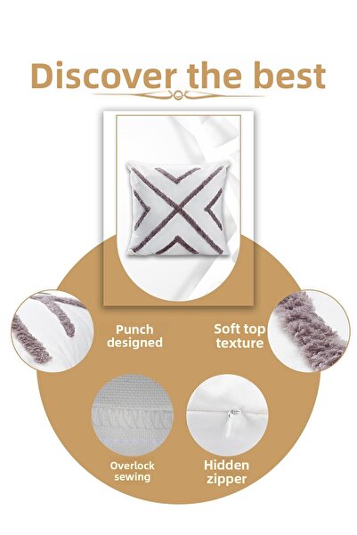 ÖZENEV Punch Design Bohemian Patterned Decorative Throw Pillow Cover 45x45 Cm Ethnic Authentic Poncho