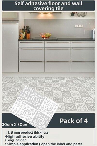 Technojet Αυτοκόλλητο Μοντέρνο Σχέδιο Κάλυμμα Τοίχου Δαπέδου Μπάνιου Κουζίνας 30cm×30cm (Συσκευασία 4)