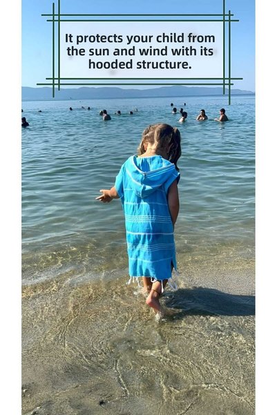 Aysesa Hooded 100% Cotton Children's Poncho Bathrobe – Striped, Eco-Friendly Beach Towel