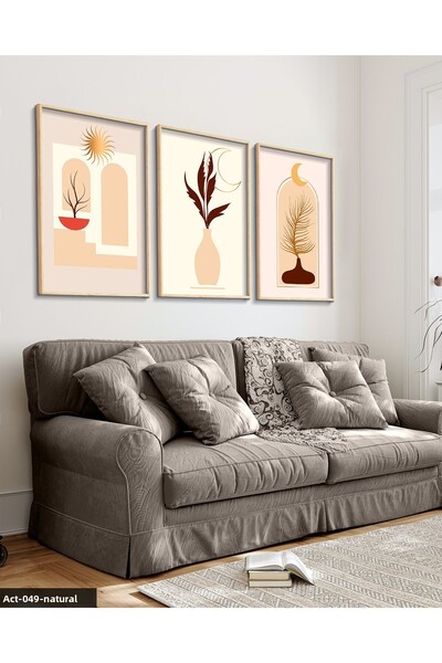 Evinemoda Abstract Design Drawing Bohemian Style 3 Piece Painting with Wooden...