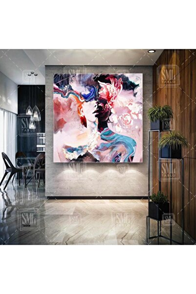 SML TABLO Γυναικεία φιγούρα σε στυλ ακουαρέλας με τριαντάφυλλο στα μάτια σας Τετράγωνος καμβάς ζωγραφικής