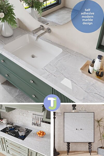 Technojet Self-adhesive Marble Pattern Foil Kitchen Bathroom Countertop Wall Table Covering 60cmX300cm