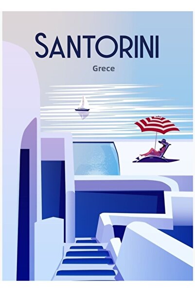 Universal Πίνακας με αφίσες ταξιδιού Σαντορίνης, Ξύλινη διακοσμητική αφίσα