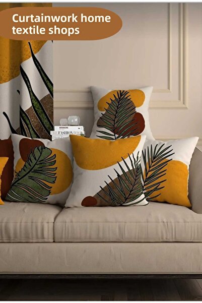 PerdeYap1980 Husă de pernă cu imprimeu digital din 4 piese cu model de palmie...