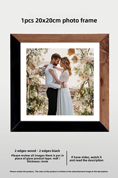 yhfoto 1 قطعة إطار 20x20 - إطار مربع MDF - إطار صور - خشب-أسود 2 لون
