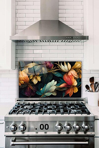 Vosevu واقي خلفي للموقد الزجاجي العتيق مع أوراق ملونة، وواقي مدمج ومطبخ مقاوم...