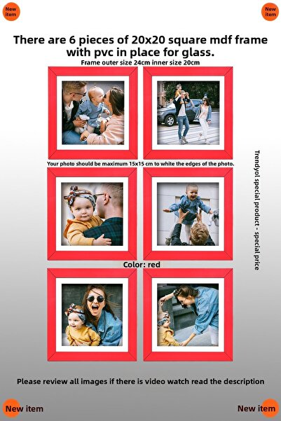 yhfoto 6 قطع 20X20 إطار أحمر مربع - إطار MDF