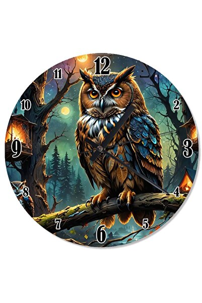 karizmart ساعة حائط تناظرية على شكل بومة حكيمة في الغابة