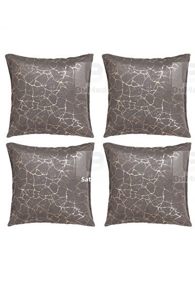 Bumedo طقم غطاء وسادة رمي من 4 قطع من قماش سوهو منقوش باللون الذهبي - 42 × 42 سم