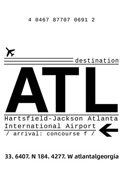 Universal Atl Atlanta International Airport Call Letters Chart Poster din lem...