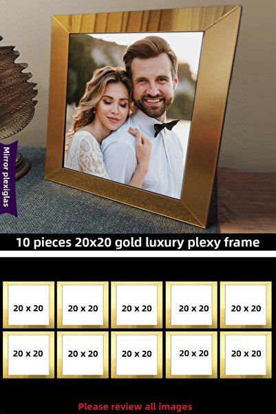 yhfoto 10 قطع إطار مربع من زجاج شبكي ذهبي مقاس 20 × 20 - مرآة فاخرة من زجاج شبكي