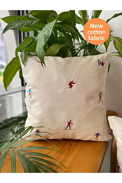 RahanDesign Husă de pernă din bumbac cu broderie cu model de caiac - 43*43cm ...