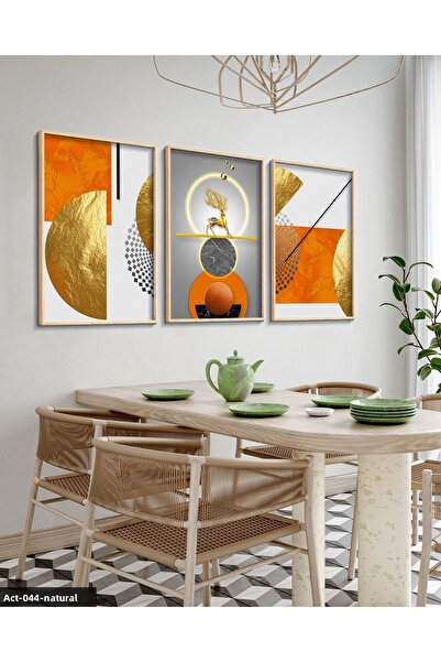 Evinemoda Gold, Deer, Geometry, Abstract, Neon 3 Piece Wooden Framed Painting Act