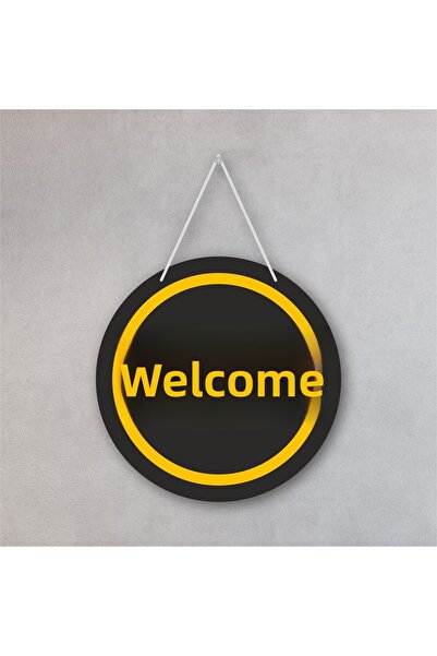 enmalife زخرفة باب مكتوب عليها ترحيب باللون الأسود والأصفر