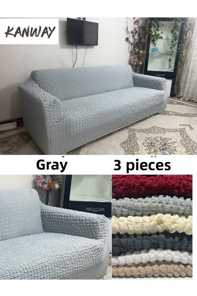 kanway Husa de canapea Wrap pentru 3 persoane cu elastic elastic - Fără fustă