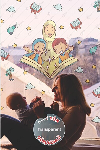 MSticker Ramadan Bear Themed Glass Wall Ornaments Welcome Ramadan Sticker Set...