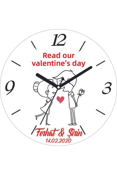 ART HEDİYE 14 February for Us There Is My Love Curved Real Glass Wall Clock