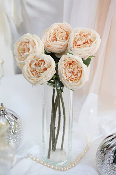 Yapay Çiçek Deposu فاوانيا مبللة صناعية فاخرة 45 سم كريمة السلمون