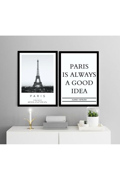 icase Decor Turnul Eiffel din Paris Nostalgia Design decorativ Set de 2 tablo...
