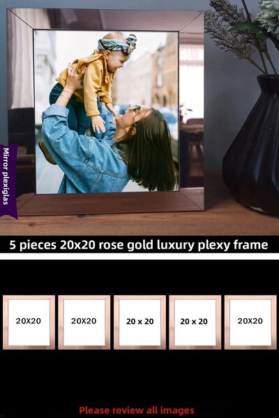 yhfoto إطار زجاجي شفاف بمرآة باللون الذهبي الوردي - 5 إطارات مربعة فاخرة مقاس...