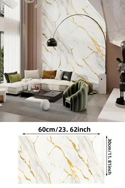 AYACO Autocolant de perete din vinil din aluminiu cu model de marmură - 60x30...