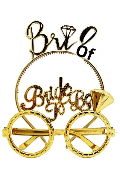 Belle Fusion طقم نظارات مكتوب عليها تاج العروس والعروس لون ذهبي