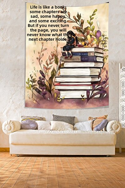 Pelangi Girl Reading a Book Bookshelf Themed Stain Resistant Fabric Wall Cove...