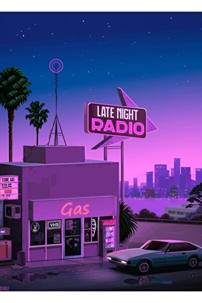 Universal Poster decorativ din lemn cu tematică radio de noapte