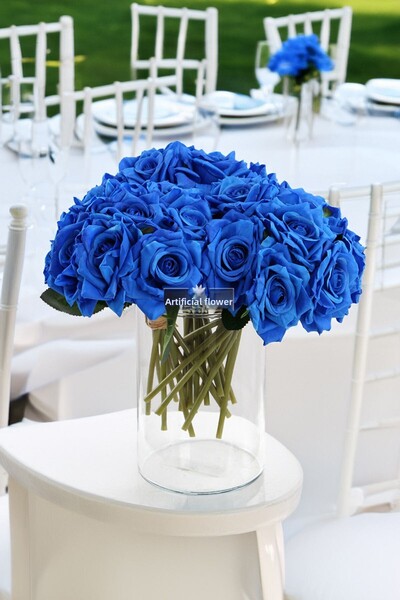 Yapay Çiçek Deposu 10 bucăți de trandafiri de lux 25 cm albastru cobalt albastru