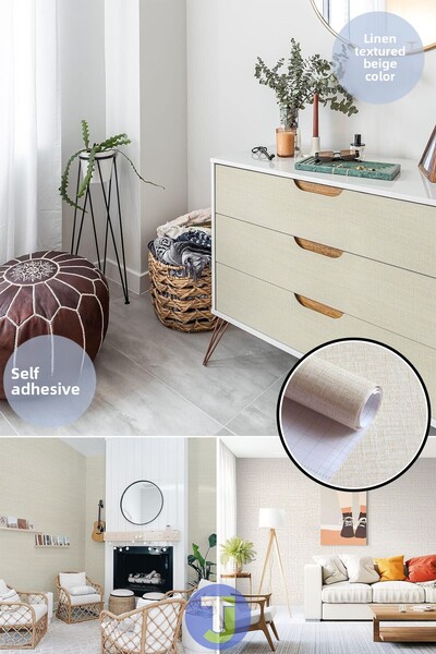 Technojet Self Adhesive Linen Look Kitchen Bathroom Countertop Wall Cabinet Table Covering 60X300cm