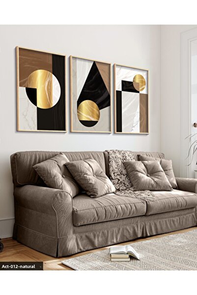Evinemoda Златни абстрактни шарки, картина в дървена рамка от 3 части, ACT