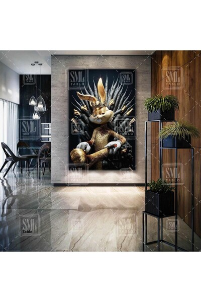 SML TABLO King Bugs Bunny που κατασκευάζει τετράγωνο καμβά με χρυσό κορώνα πούρο