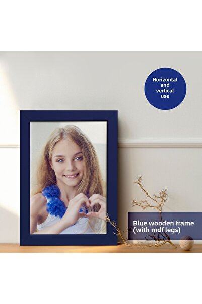 HOMEPACK 10X15 CM Cadru de afiș cu rame din lemn albastru, cadru gol, BLUE-MASAUSTU-10X15