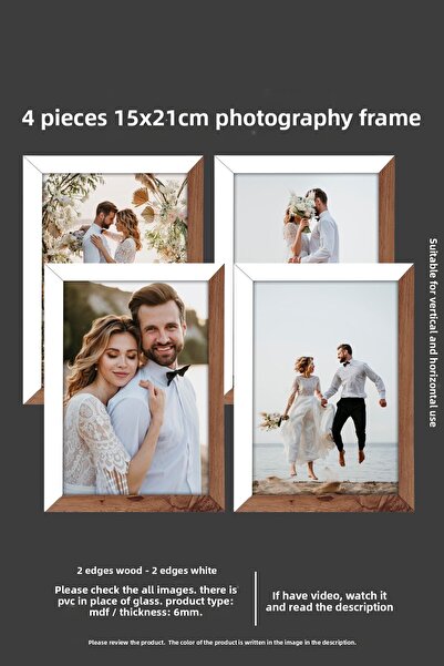 bymat 4 إطارات 15 × 21 - إطار MDF مقاس A5 - إطار صورة - إطار خشبي أبيض بلونين