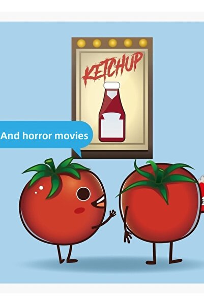 Universal Ντομάτα που παρακολουθεί ταινία τρόμου, Κέτσαπ, Ξύλινη Αφίσα Τέχνης...