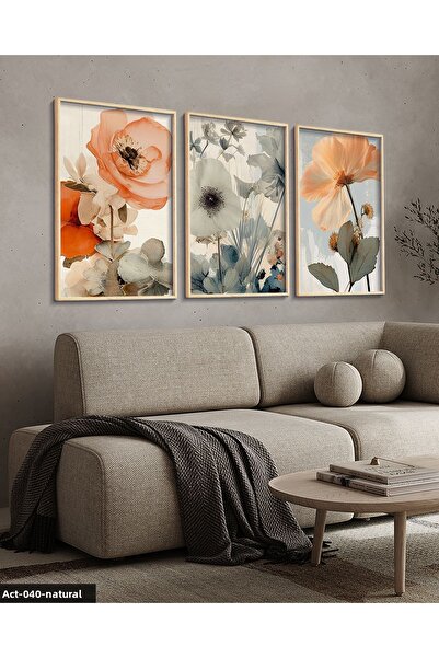Evinemoda Watercolor Look Print 3 Piece Wooden Framed Painting Act