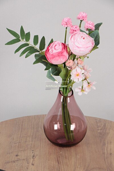 Yapay Çiçek Deposu Buchet de trandafiri de garoafa de calitate artificială, 40 cm, roz pudrat