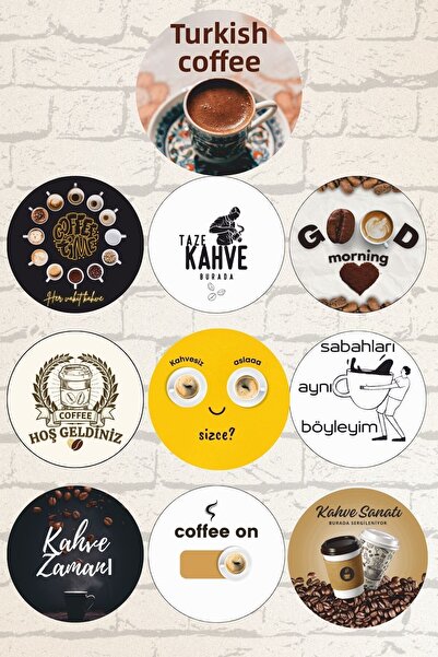 Nod Set de 10 tablouri rotunde din lemn cu tematică cafea, cafenea, ceainărie...