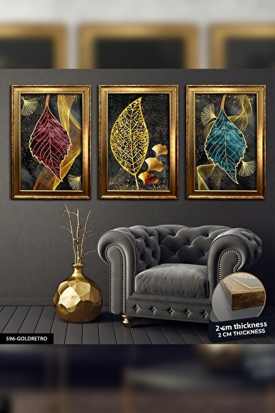 Evinemoda Pictură CVPLK în aur abstract 3 buc