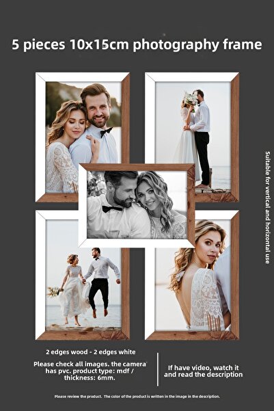 Bytwo 5 قطع إطار 10x15 - إطار MDF - إطار صور - خشبي - أبيض 2 لون