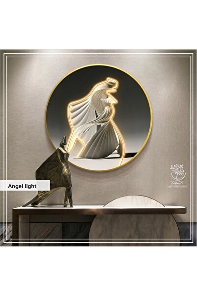 Tablomtr طاولة مستديرة من الزجاج الحقيقي بإطار معدني، طاولة مفردة بإضاءة Angel