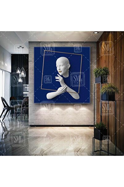 SML TABLO Ramă pătrată aurie Fundal bleumarin Pictură decorativă pătrată pe p...