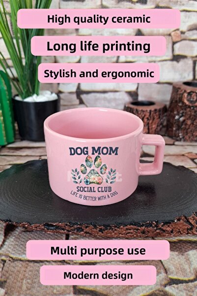 giftkonsept Dog Social Mom Written Dog Lover Square Cup with Handle Pink Mug Cup